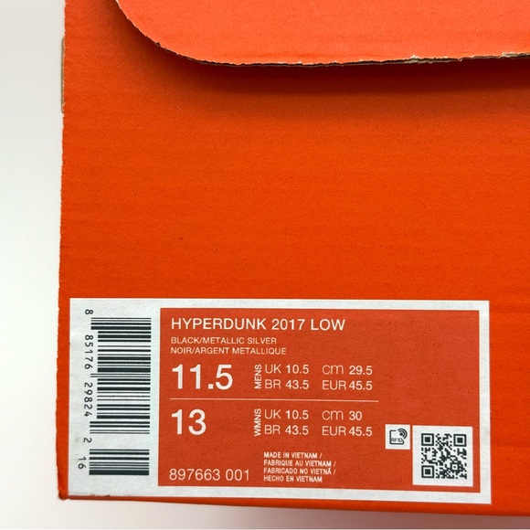 New NIB Nike Hyperdunk 2017 Low Size 11.5 Black Metallic Silver Shoes Black Asia - Picture 8 of 8